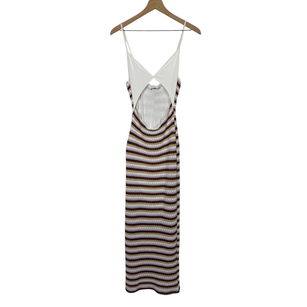 ASOS Crochet Maxi Dress Striped Size 4 White Brown Purple 70s Retro Cut Out